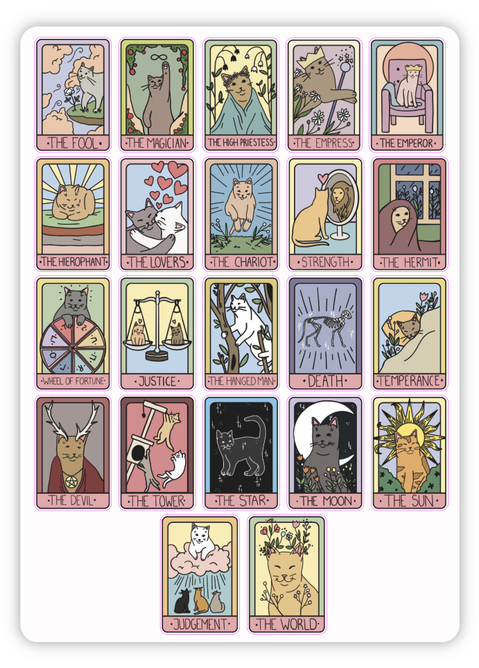 Stickers - Considerate Cat Design Tarot Sheet