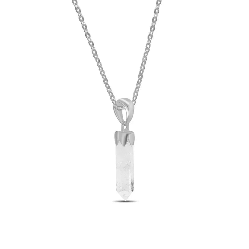 Silver Crystal Point Necklace - Clear Quartz