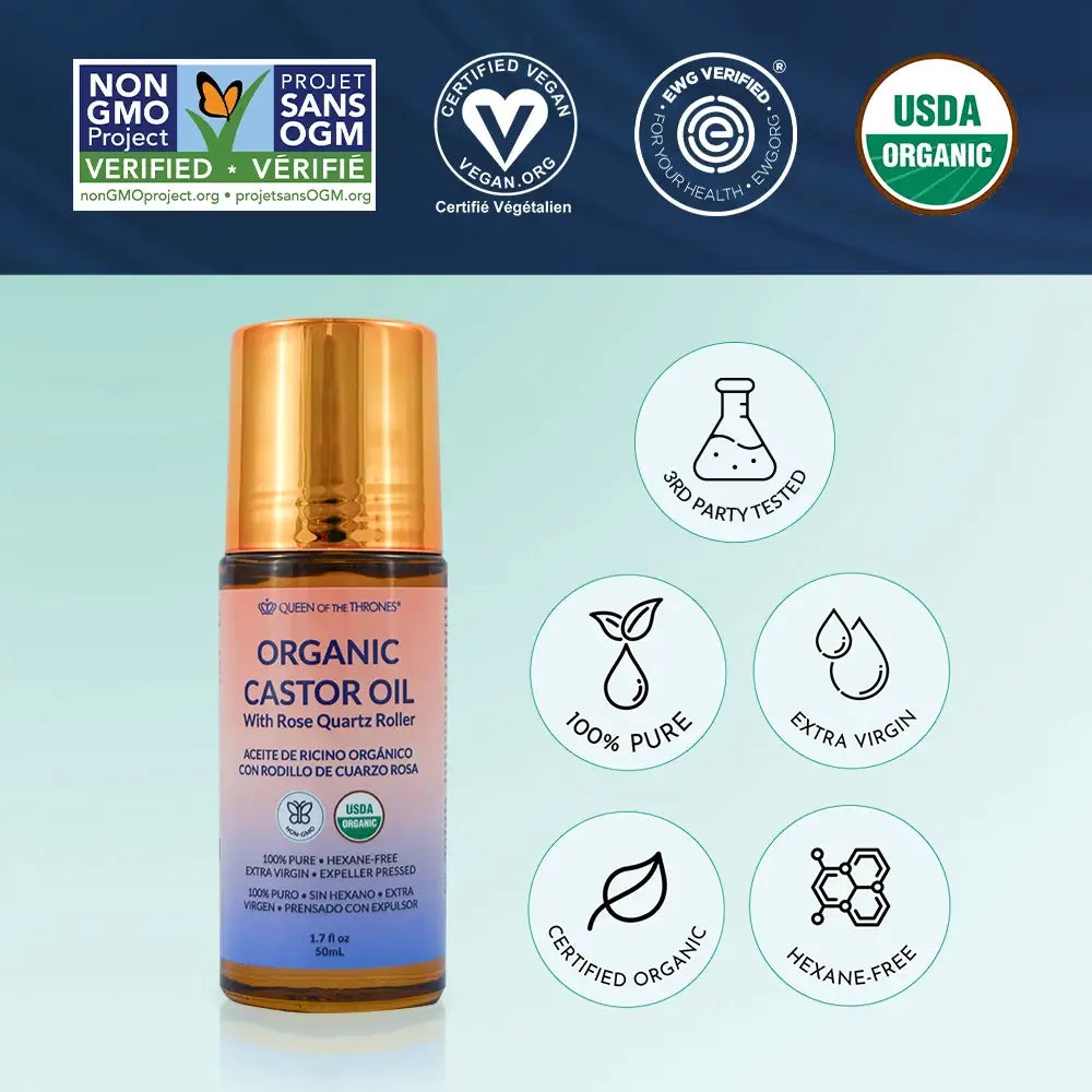 Queen of Thrones - Organic Castor Oil Roll-On with Rose Quartz