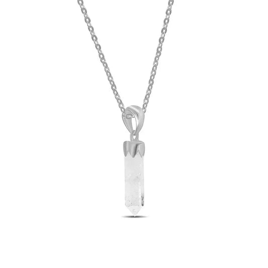 Silver Crystal Point Necklace - Clear Quartz