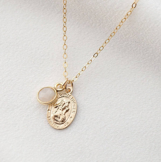 Hunter & Trove - Traveler's Protection Coin Medallion with Moonstone Necklace