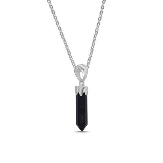Silver Crystal Point Necklace - Black Tourmaline
