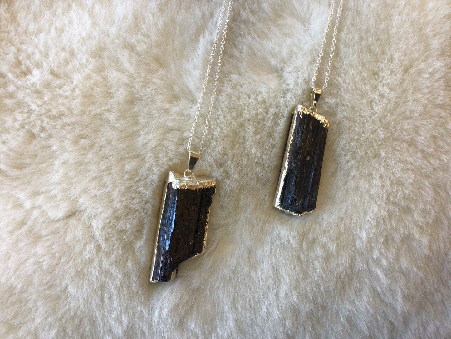 Black Tourmaline Electroplated Silver Necklaces