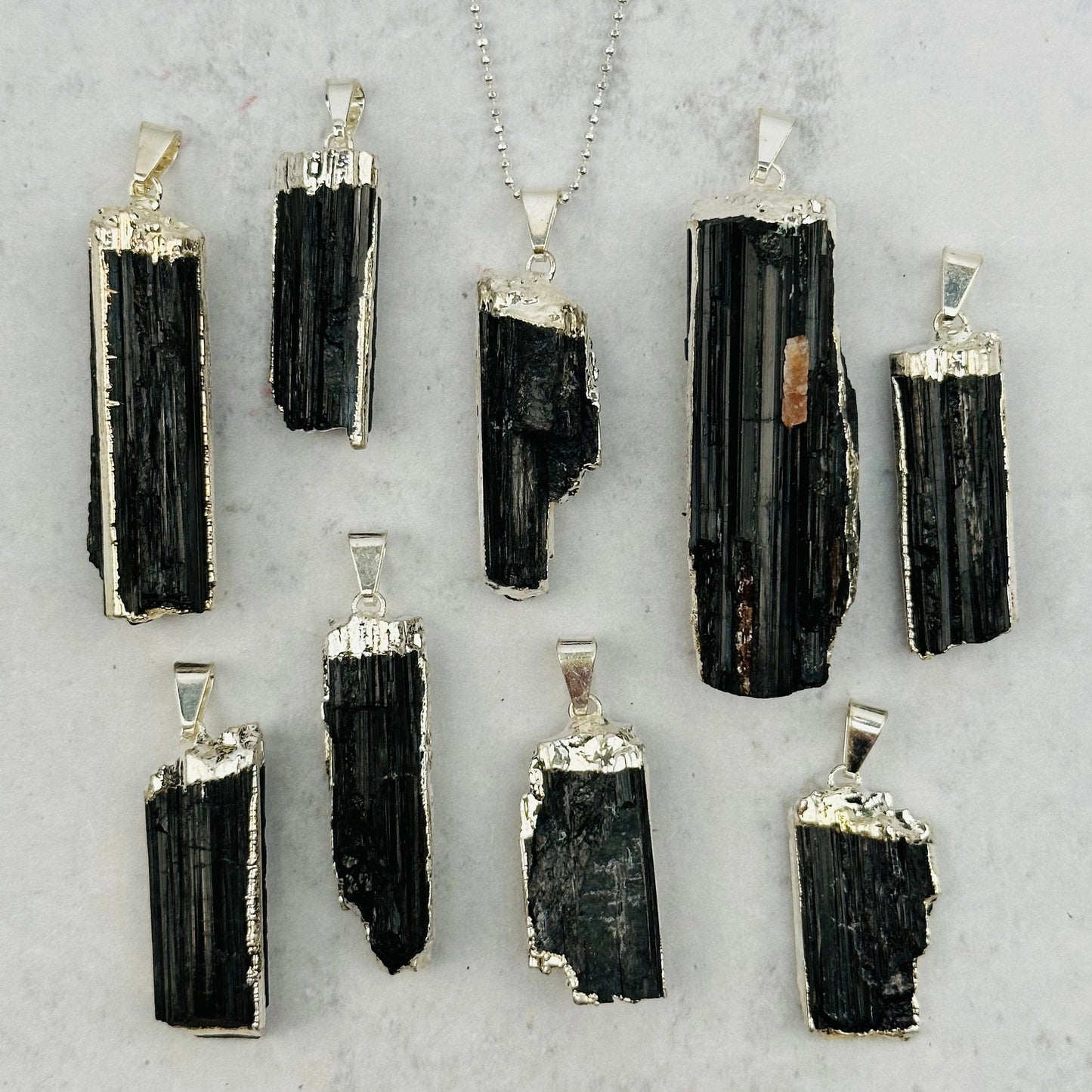 Black Tourmaline Electroplated Silver Necklaces