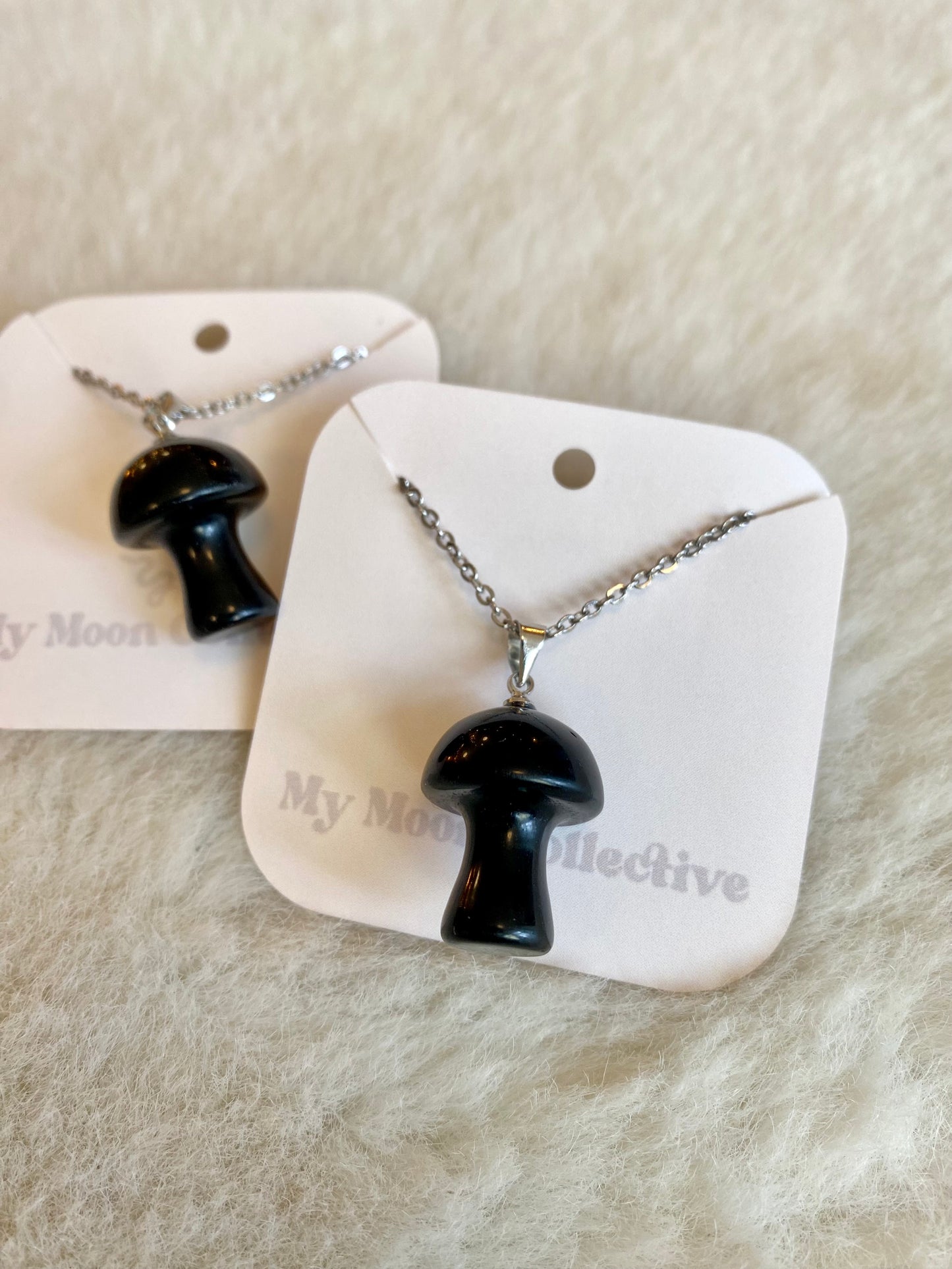 Black Obsidian Mushroom Pendant Necklace