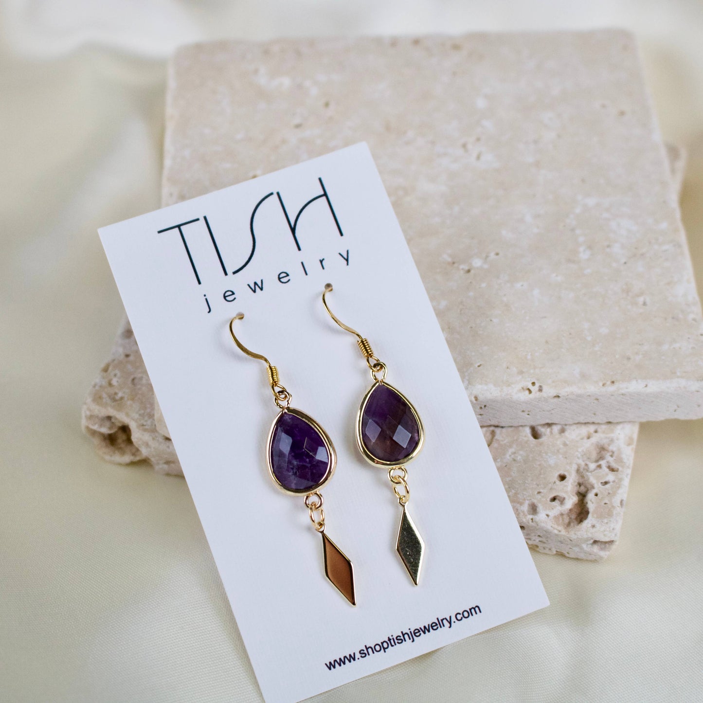 TISH jewelry - Aleena Amethyst Crystal Teardrop Earrings